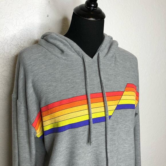 Chaser gray hooded pullover sweatshirt rainbow stripe front size Medium - Picture 2 of 14